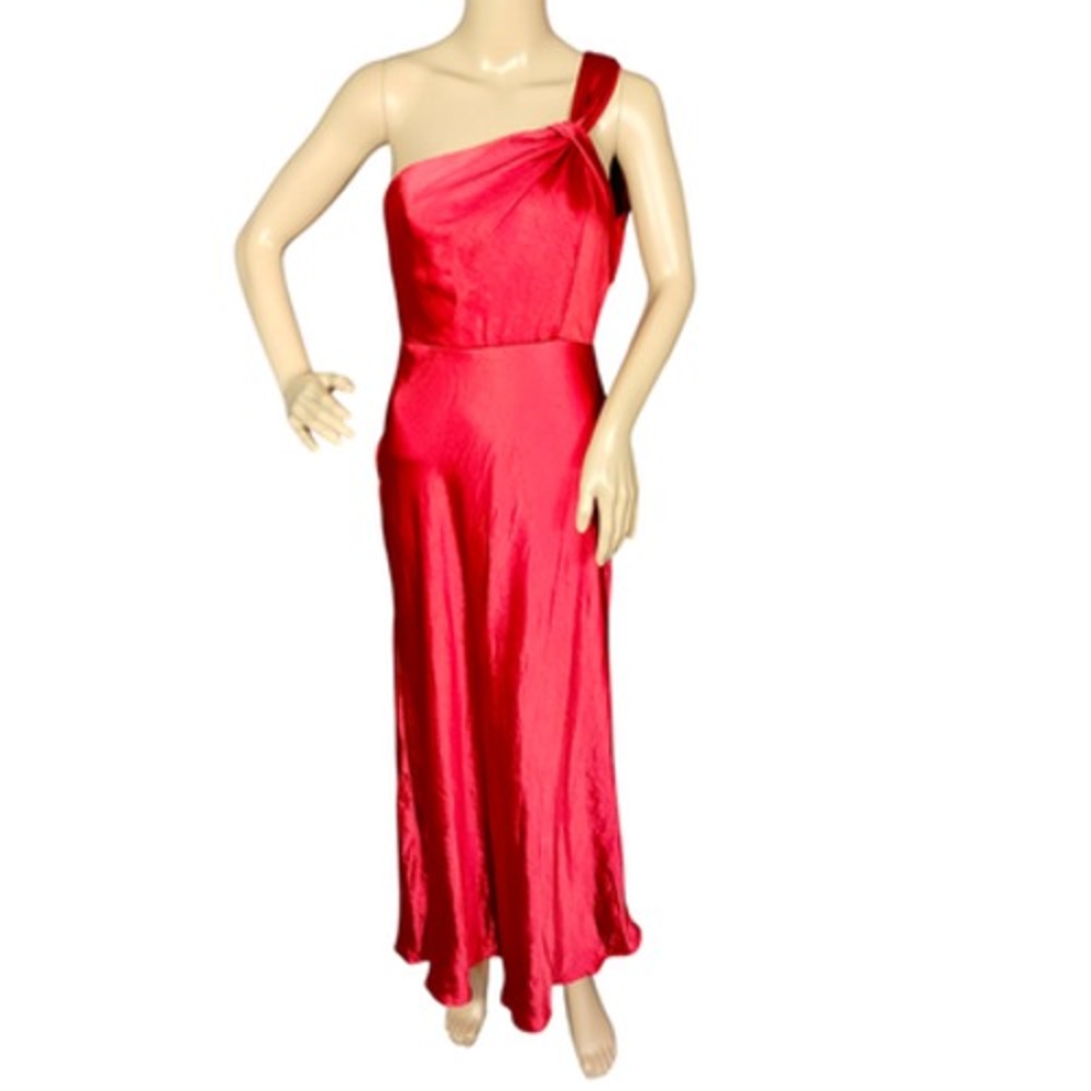 Here Comes The Sun Dress Womens Small Red One Shoulder Maxi Formal Gown 64543D